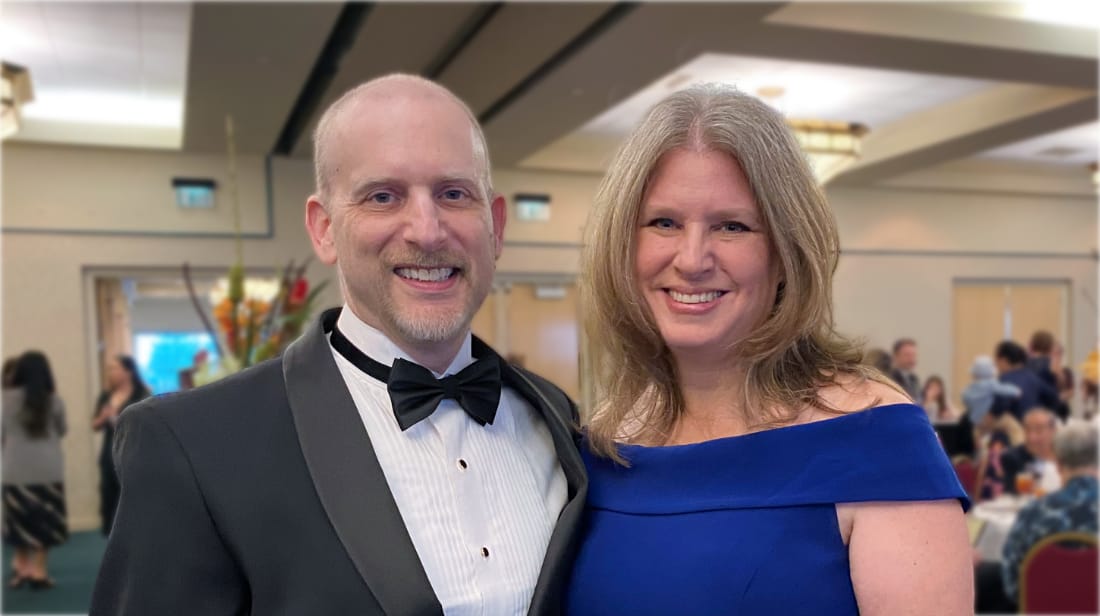 Dr. Kaplan with his wife at the Texas Pediatric Society Foundation Gala, shortly after completing his treatment.