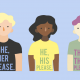 Illustration of teens using varied gender pronouns: She/Hers, He/His, They/Their